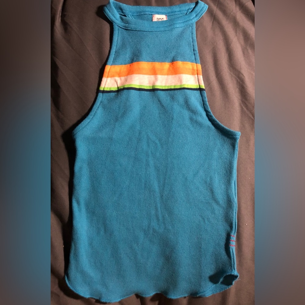 NWT BDG Blue green teal racerback tank top with colorful stripe. Vintage style.